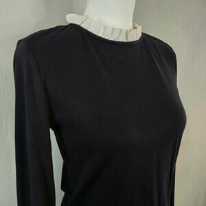 Ruffle Trim Neck Long Sleeve Blouse Black White M Ann Taylor Whimsygoth Romantic
